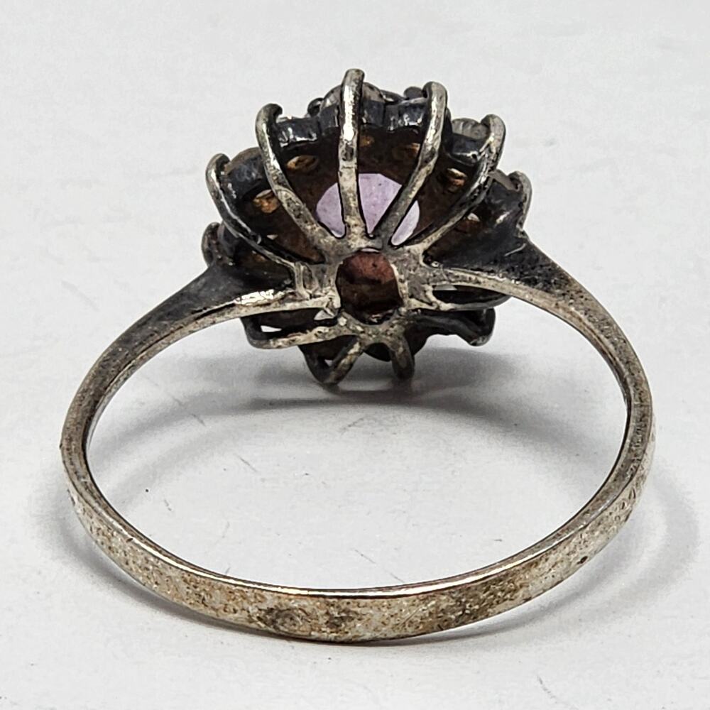 Vintage Amethyst & White Spinel Sterling Silver Size 9.5 Cluster Ring - Picture 4 of 7